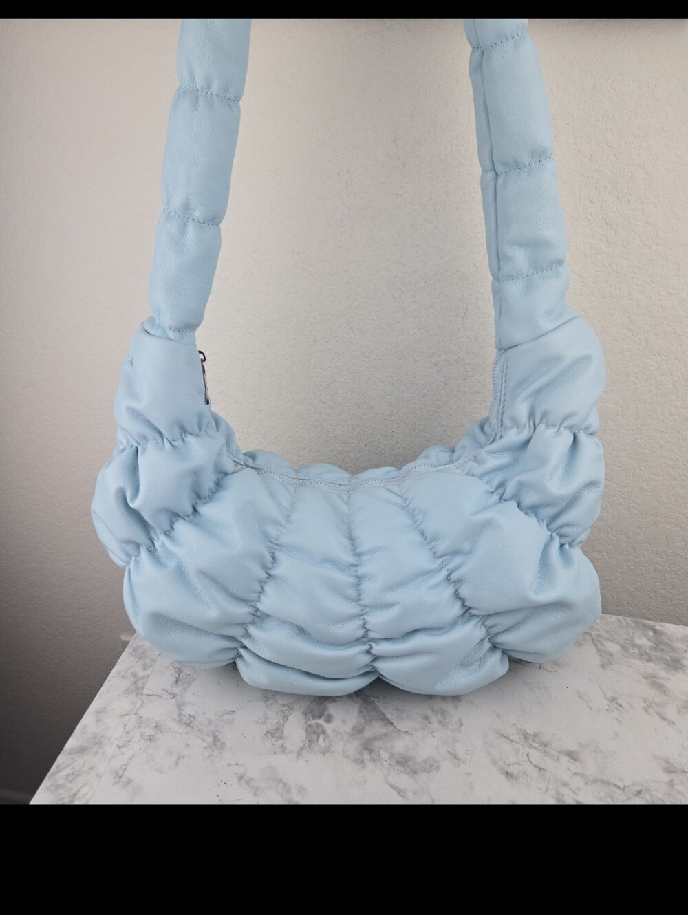 Light Blue Quilted Shoulder Bag Massmode